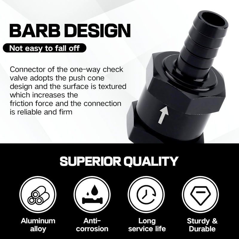 PLALEI 2 PCS 3/8" Fuel One-way Check Valve,Non Return Check Valve-Inline,Aluminium Alloy One Way Valves for Water,Petrol,Diesel,Oil,E85,Gas,Air and Other Liquid,Compatible with Most Car Models (3/8") - Image 5